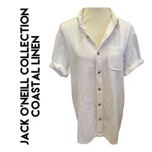 Jack O’Neill Collection Coastal Linen Men’s White Button Down Short Sleeve Size